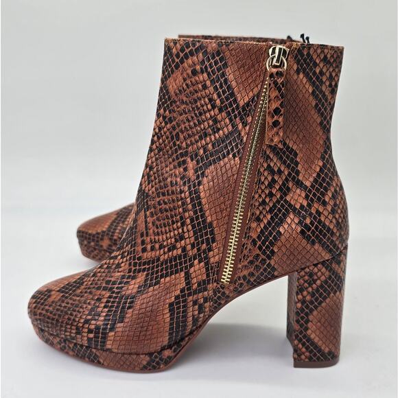 H&M Brown Black Snake Print Ankle Boots Platform Block Heel Bootie Women's 8 - Picture 7 of 10